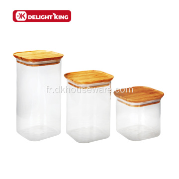 Jar de rangement en verre rond avec couvercle en bambou